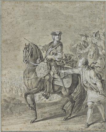 JOHANN ELIAS RIDINGER (Ulm 1698-1767 Augsburg) Group of 4 portraits of aristocrats on horseback.
